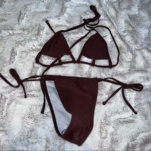 Chocolate brown bikini size small with under boob detail + sliding bottom Shein